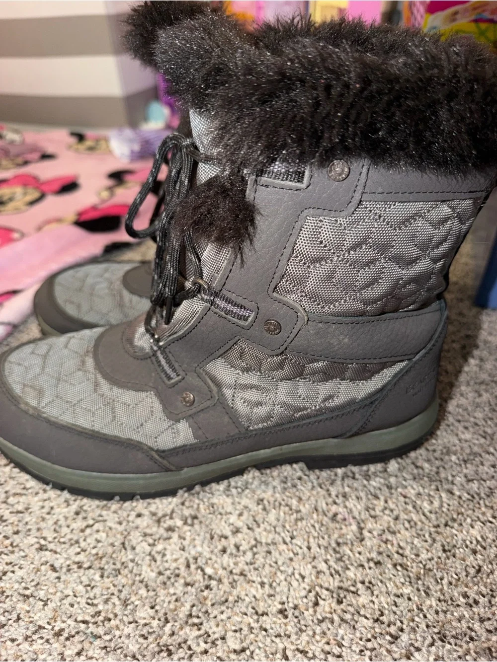 BearPaw Women's Black Faux-Fur Winter Lace-Up Boots